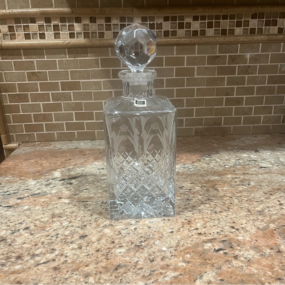 Vintage miller rogaska Lead Crystal clear glass Square liquor decanter w stopper